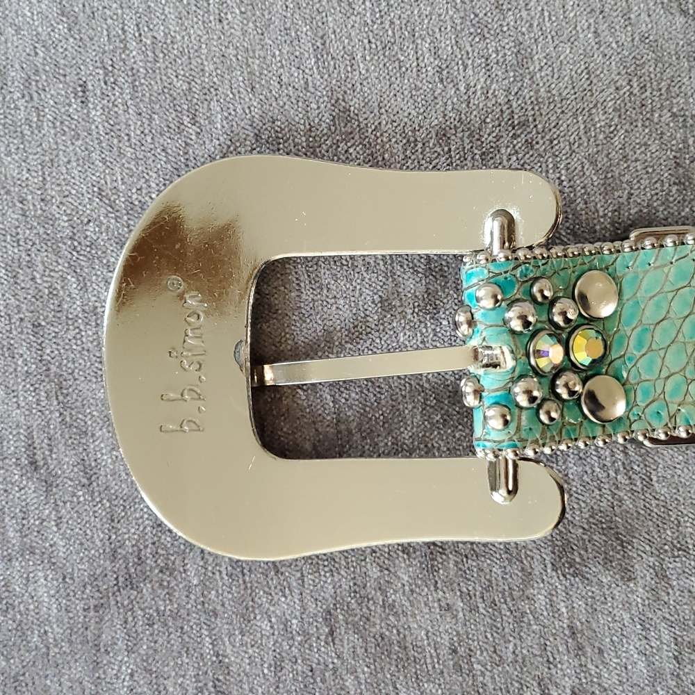 Exquisite b.b. simon Belt In Turquoise Italian Leather With Swarovski Crystals - Picture 6 of 11